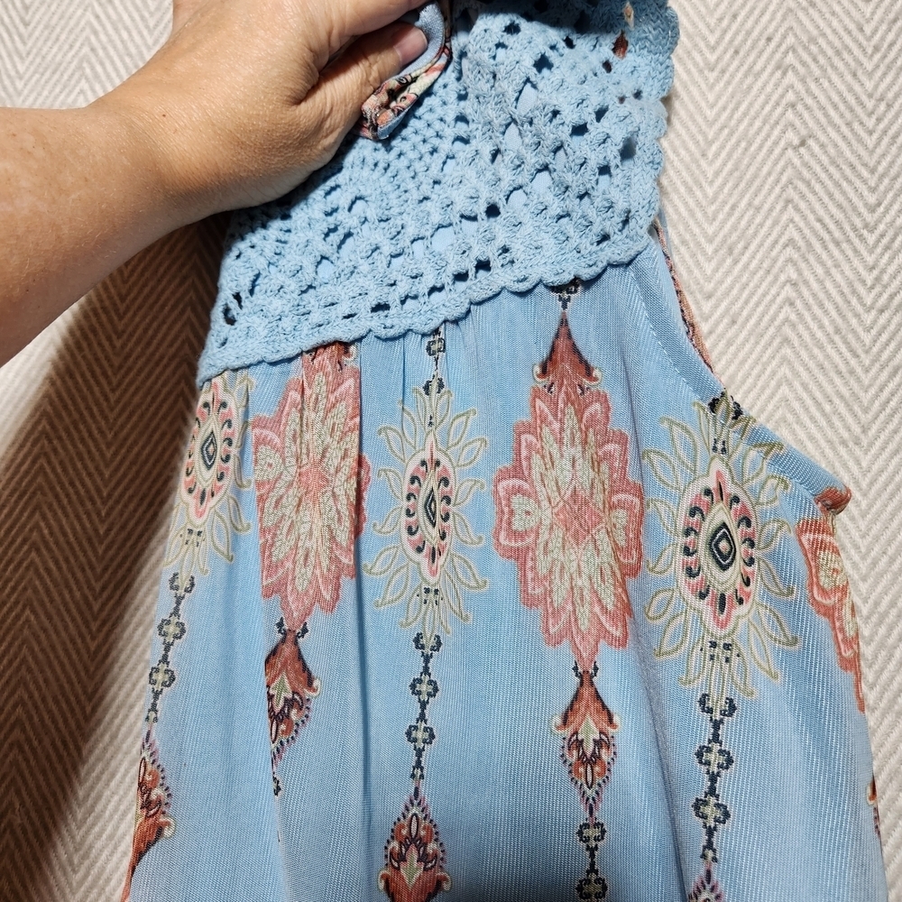 Studio JPR Sleeveless Crochet Top Blue Midi Dress Medium Lined - Picture 11 of 12